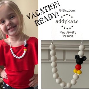 Play Necklace {RED Mouse Ears} - Silicone Pearl Beads, Girl Jewelry, Toddler Necklace, Kid Fidget, Sensory, Girl Gift, Travel, Vacation