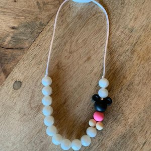 PINK Mouse Ears Play Necklace - Silicone Pearl Beads, Girl Jewelry, Toddler Necklace, Fidget Necklace, Sensory Necklace, Birthday Gift
