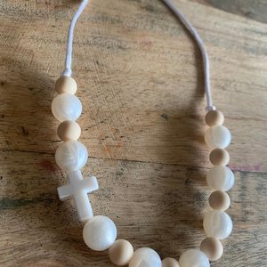 CROSS Necklace {HALF PEARL} - Silicone Pearl Beads, Girl Jewelry, Christian, Sensory Necklace, Baptism Gift, Faith, Easter Basket