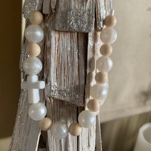 CROSS Necklace {HALF PEARL} - Silicone Pearl Beads, Girl Jewelry, Christian, Sensory Necklace, Baptism Gift, Faith, Easter Basket