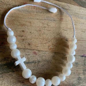CROSS Necklace {FULL PEARL} - Silicone Pearl Beads, Girl Jewelry, Christian, Sensory Necklace, Baptism Gift, Faith, Present
