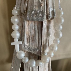 CROSS Necklace {FULL PEARL} - Silicone Pearl Beads, Girl Jewelry, Christian, Sensory Necklace, Baptism Gift, Faith, Present
