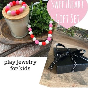 Play Jewelry Set {SWEETHEART} - Silicone Pearl, Toddler Necklace Bracelet, Fidget Toy, Sensory, Valentine Gift, Little Girl Val Day