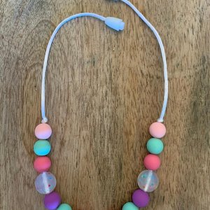 Play Necklace - {PARTYTIME}, Sensory Jewelry, Girl Fidget Jewels, Silicone Beads, Girls Dress Up, Toddler Gift, Fidget Toy, Photo Prop