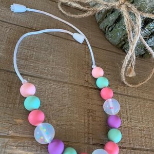 Play Necklace - {PARTYTIME}, Sensory Jewelry, Girl Fidget Jewels, Silicone Beads, Girls Dress Up, Toddler Gift, Fidget Toy, Photo Prop
