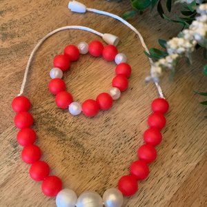 Play Jewelry Set SANTA BABY - Silicone Pearl, Toddler Necklace Bracelet, Fidget Toy, Sensory, Stocking Stuffer, Christmas Present