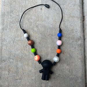 OUTERSPACE Fidget Necklace - Play Necklace Kids, Silicone Toy, Astronaut, Planets, Space, Boy Sensory Necklace, Fidget, Infiniti Beyond