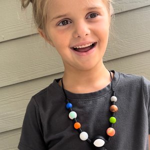 OUTERSPACE Fidget Necklace - Play Necklace Kids, Silicone Toy, Astronaut, Planets, Space, Boy Sensory Necklace, Fidget, Infiniti Beyond