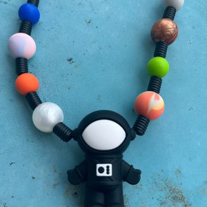 OUTERSPACE Fidget Necklace - Play Necklace Kids, Silicone Toy, Astronaut, Planets, Space, Boy Sensory Necklace, Fidget, Infiniti Beyond