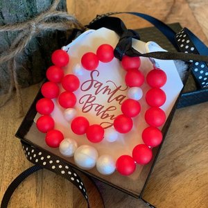 Play Jewelry Set SANTA BABY - Silicone Pearl, Toddler Necklace Bracelet, Fidget Toy, Sensory, Stocking Stuffer, Christmas Present
