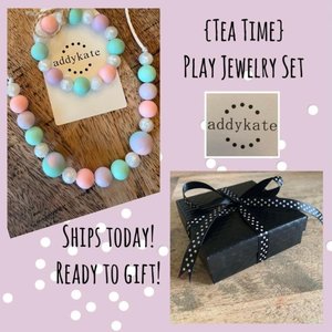 Play Jewelry Set {TEA TIME} - Toy Silicone Beads, Girl Jewelry, Toddler Necklace, Gift, Little Girl, Dress Up, Birthday Present