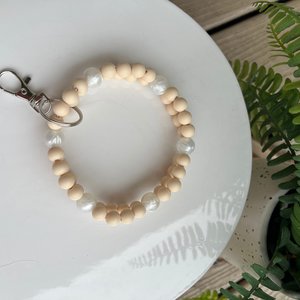 Wristlet Key Bangle {INFINITI PEARL} - Keychain, Sensory Jewelry, Fidget Jewels, Silicone Beads, Lobster Clasp, Gift, Present