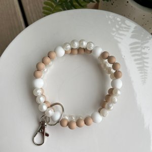 Wristlet Key Bangle {INFINITI 2-TONE} - Keychain, Sensory Jewelry, Fidget Jewels, Silicone Beads, Lobster Clasp, Gift, Present