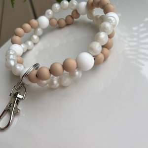 Wristlet Key Bangle {INFINITI 2-TONE} - Keychain, Sensory Jewelry, Fidget Jewels, Silicone Beads, Lobster Clasp, Gift, Present