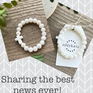 CROSS Bracelet {FULL PEARL} - Silicone Pearl Beads, Girl Jewelry, Christian, Stretch Jewels, Baptism Gift, Faith, Present