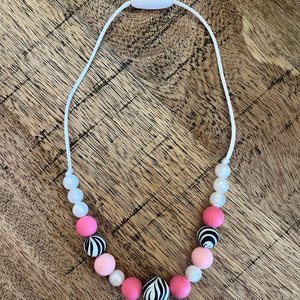 Play Necklace {ZEBRA} silicone bead fidget jewelry, breakaway clasp, travel accessory for kids, birthday gift, dress up