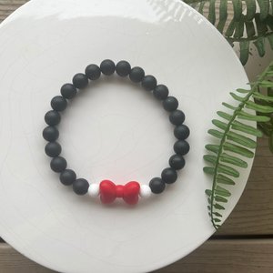 Designer Kitty Necklace {tuxedoBOW} - Stretch Collar, Silicone Beads, New Kitten Jewels, Cat Pearls, Pet Accessory, Rescue Shelter Gift