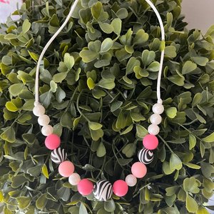Play Necklace {ZEBRA} silicone bead fidget jewelry, breakaway clasp, travel accessory for kids, birthday gift, dress up
