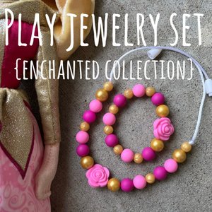 Jewelry {BRIAR ROSE} Set - Kids Play Necklace & Bracelet, Silicone Pearl, Girl Jewelry, Princess Dress Up, Stocking, Birthday Gift