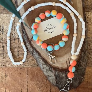 Keychain Wristlet {TANGERINE} - Keyring Accessory, Silicone Beaded Stretch Bangle, Stretchy Bracelet Beads, Lobster Clasp Key Fob, Gift