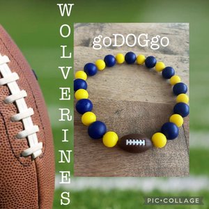 Dog Necklace College Team Spirit Football - Stretch Collar, Silicone Beads, Fan Wear, Game Day Pup, GOBIG10, goDOGgo Costume Jewelry