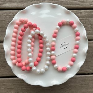 Designer Dog Necklace {PINK-A-PEARL} - Elastic Stretch Jewelry, Silicone Beads, Doggy Collar Accessory, New Puppy, Photo Prop, Pet Present
