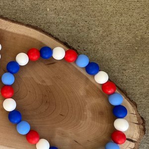 Designer Dog Necklace - Patriotic Pup, Red White Blue, Washable Silicone Beads, Elastic Stretch Cord, Americana, Unique Pet Gift, Photo Prop