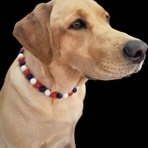Designer Dog Necklace - Patriotic Pup, Red White Blue, Washable Silicone Beads, Elastic Stretch Cord, Americana, Unique Pet Gift, Photo Prop