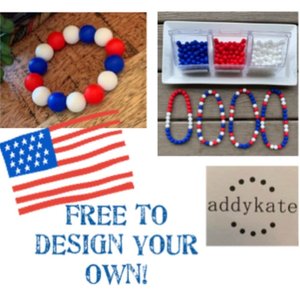 Designer Dog Necklace - Patriotic Pup, Red White Blue, Washable Silicone Beads, Elastic Stretch Cord, Americana, Unique Pet Gift, Photo Prop