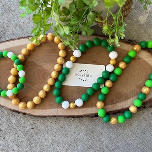 Designer Dog Necklace {LUCKYDOG} - Stretch Collar Accessory, Silicone Beads, PUPPY Jewels, Green Doggy,Pup Party, St.Patty's Day Pet Jewelry