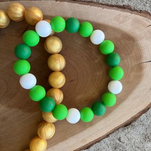 Designer Dog Necklace {LUCKYDOG} - Stretch Collar Accessory, Silicone Beads, PUPPY Jewels, Green Doggy,Pup Party, St.Patty's Day Pet Jewelry