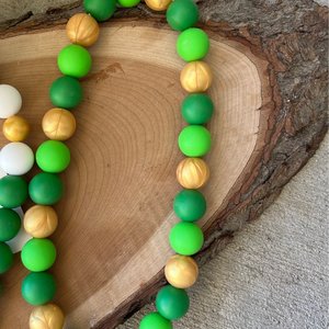 Designer Dog Necklace {LUCKYDOG} - Stretch Collar Accessory, Silicone Beads, PUPPY Jewels, Green Doggy,Pup Party, St.Patty's Day Pet Jewelry
