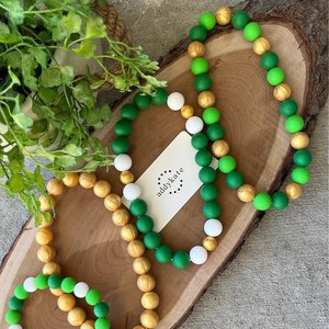 Designer Dog Necklace {LUCKYDOG} - Stretch Collar Accessory, Silicone Beads, PUPPY Jewels, Green Doggy,Pup Party, St.Patty's Day Pet Jewelry