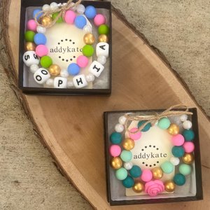 Play Jewelry {CUSTOM} Necklace + Stretch Bracelet Gift Set - Silicone Fidget Toy, Choose Colors, Design Your Own, Personalized Name