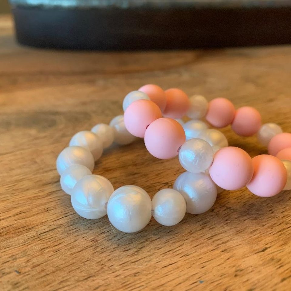 Stretch Bracelet Set PEARL PinkNPearl  - Kids Play Bracelet, Silicone Bracelet, Little Girl Gift, Dress Up, Pretend Play, Easter Basket