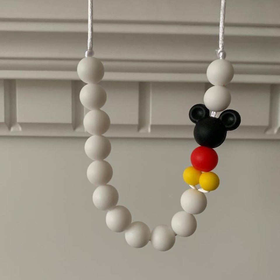 Play Necklace {RED Mouse Ears} - Silicone Pearl Beads, Girl Jewelry, Toddler Necklace, Kid Fidget, Sensory, Girl Gift, Travel, Vacation