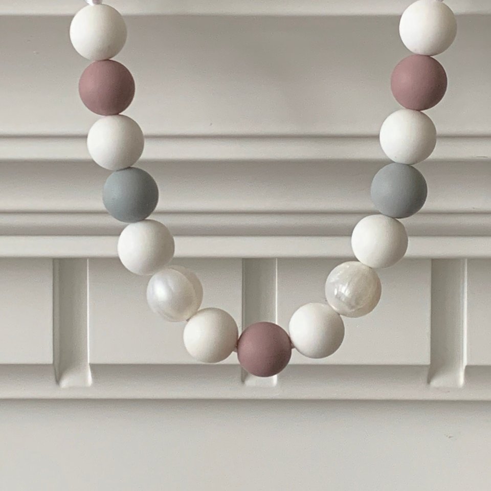 Play Necklace Mauve & Grey - Silicone Pearl Beads, Girl Jewelry, Sensory Necklace, Dress Up, Pretend Play, Girl Gift, Birthday Present