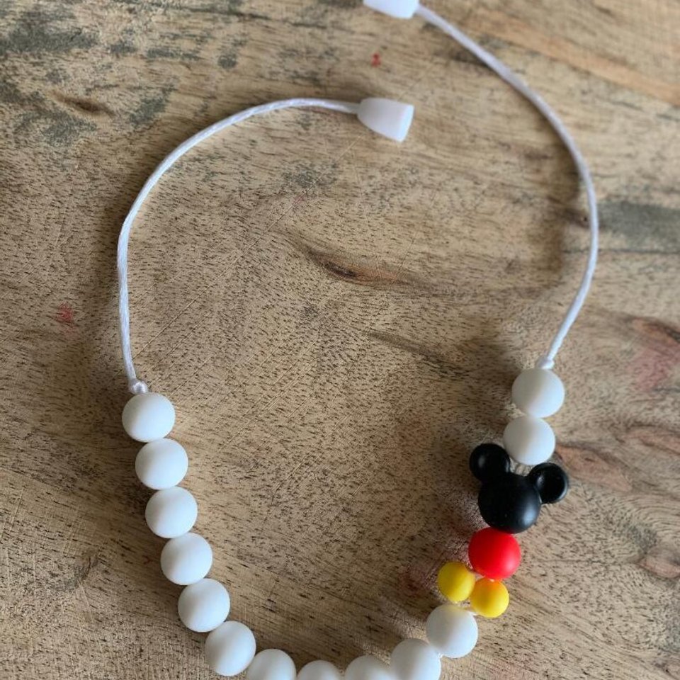 Play Necklace {RED Mouse Ears} - Silicone Pearl Beads, Girl Jewelry, Toddler Necklace, Kid Fidget, Sensory, Girl Gift, Travel, Vacation