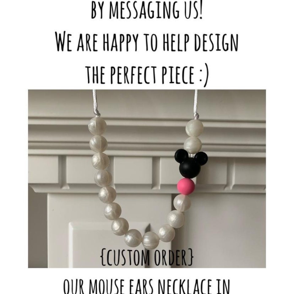 PINK Mouse Ears Play Necklace - Silicone Pearl Beads, Girl Jewelry, Toddler Necklace, Fidget Necklace, Sensory Necklace, Birthday Gift