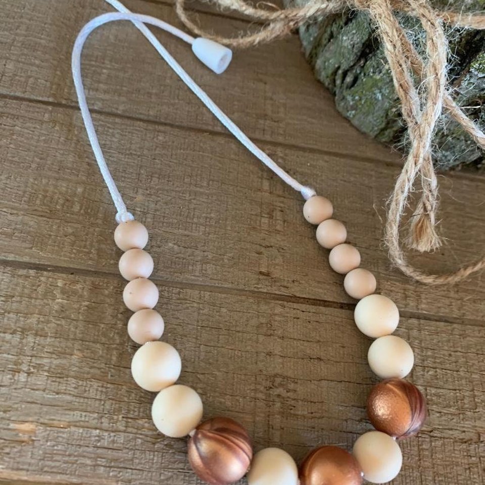 Necklace {BRONZE} for Kids, Sensory Jewelry, Girl Fidget Jewels, Silicone Beads, Girls Dress Up, Toddler Gift, Fidget Toy, Birthday