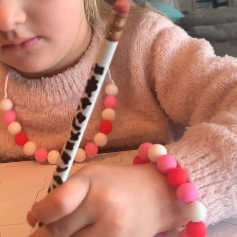 Stretch Bracelet {SWEETHEART} for Kids - Silicone Beads, Toddler Bracelet, Fidget Toy, Sensory, Valentine Gift, Little Girl Val Day