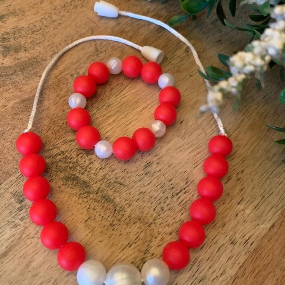Play Jewelry Set SANTA BABY - Silicone Pearl, Toddler Necklace Bracelet, Fidget Toy, Sensory, Stocking Stuffer, Christmas Present