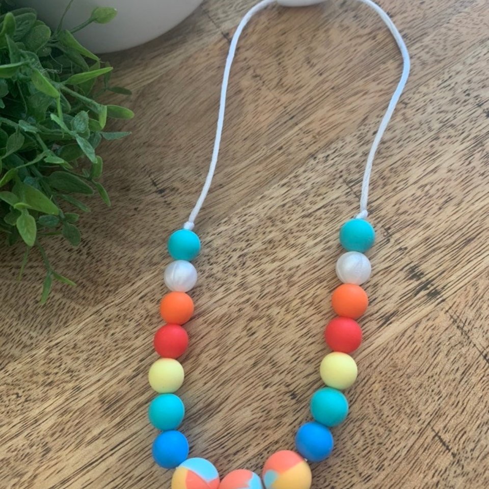 Play Necklace {BEACHBALL} - Silicone Colorful Beads, Girl Jewelry, Sensory Necklace, Dress Up, Pretend Play, Girl Gift, Fidget Jewels, Beach
