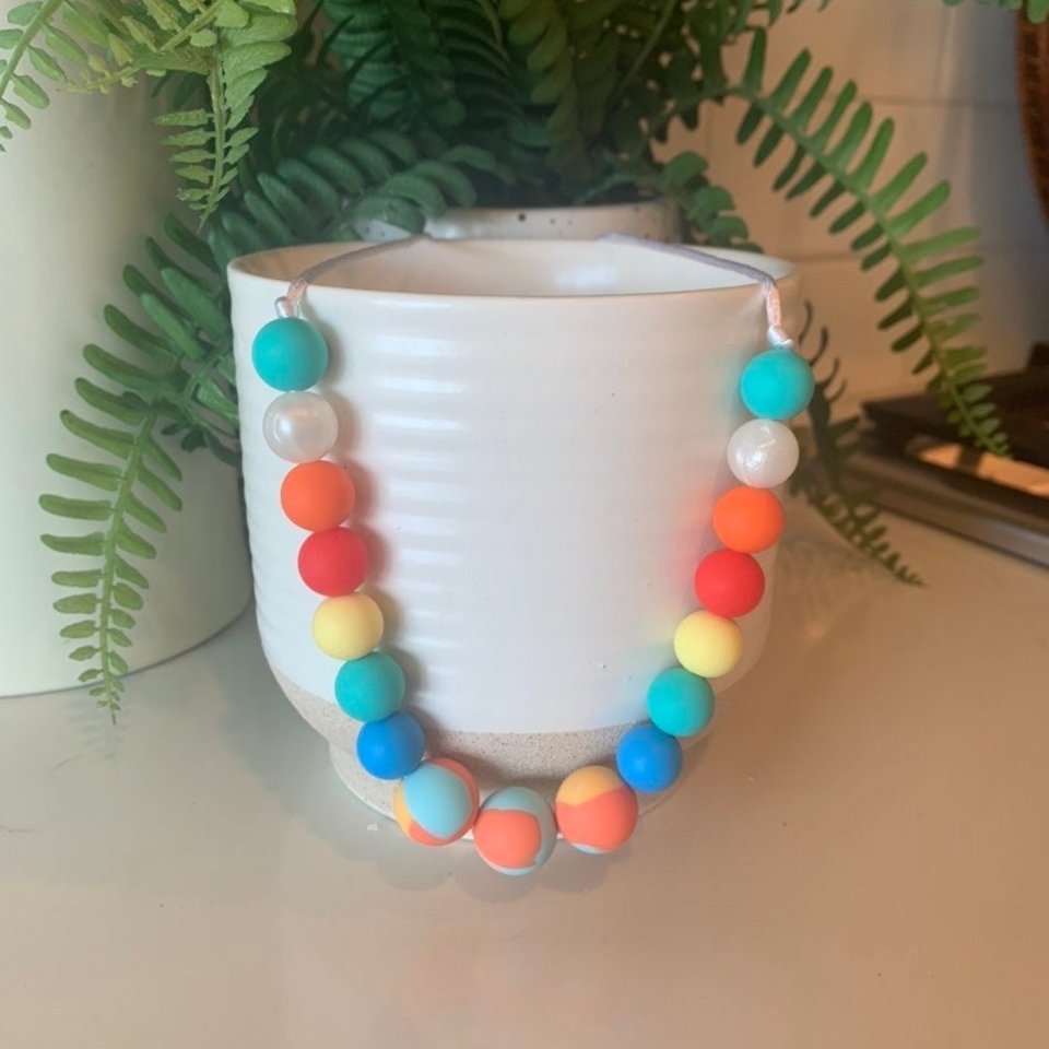 Play Necklace {BEACHBALL} - Silicone Colorful Beads, Girl Jewelry, Sensory Necklace, Dress Up, Pretend Play, Girl Gift, Fidget Jewels, Beach