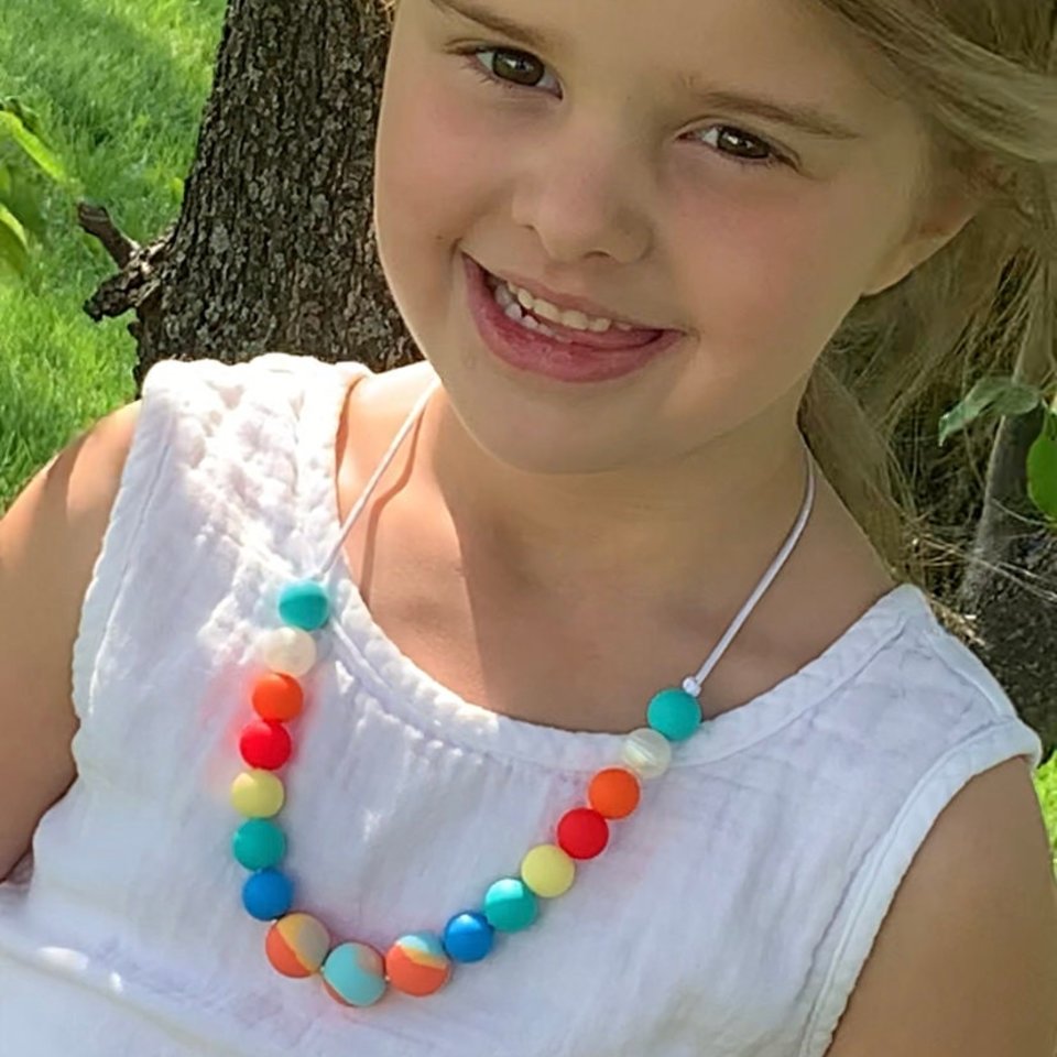 Play Necklace {BEACHBALL} - Silicone Colorful Beads, Girl Jewelry, Sensory Necklace, Dress Up, Pretend Play, Girl Gift, Fidget Jewels, Beach