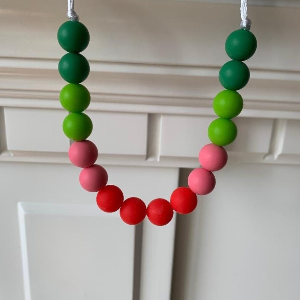 Play Necklace WATERMELON - Silicone Pearl Beads, Girl Jewelry, Sensory Necklace, Dress Up, Pretend Play, Girl Gift, Fidget Jewels