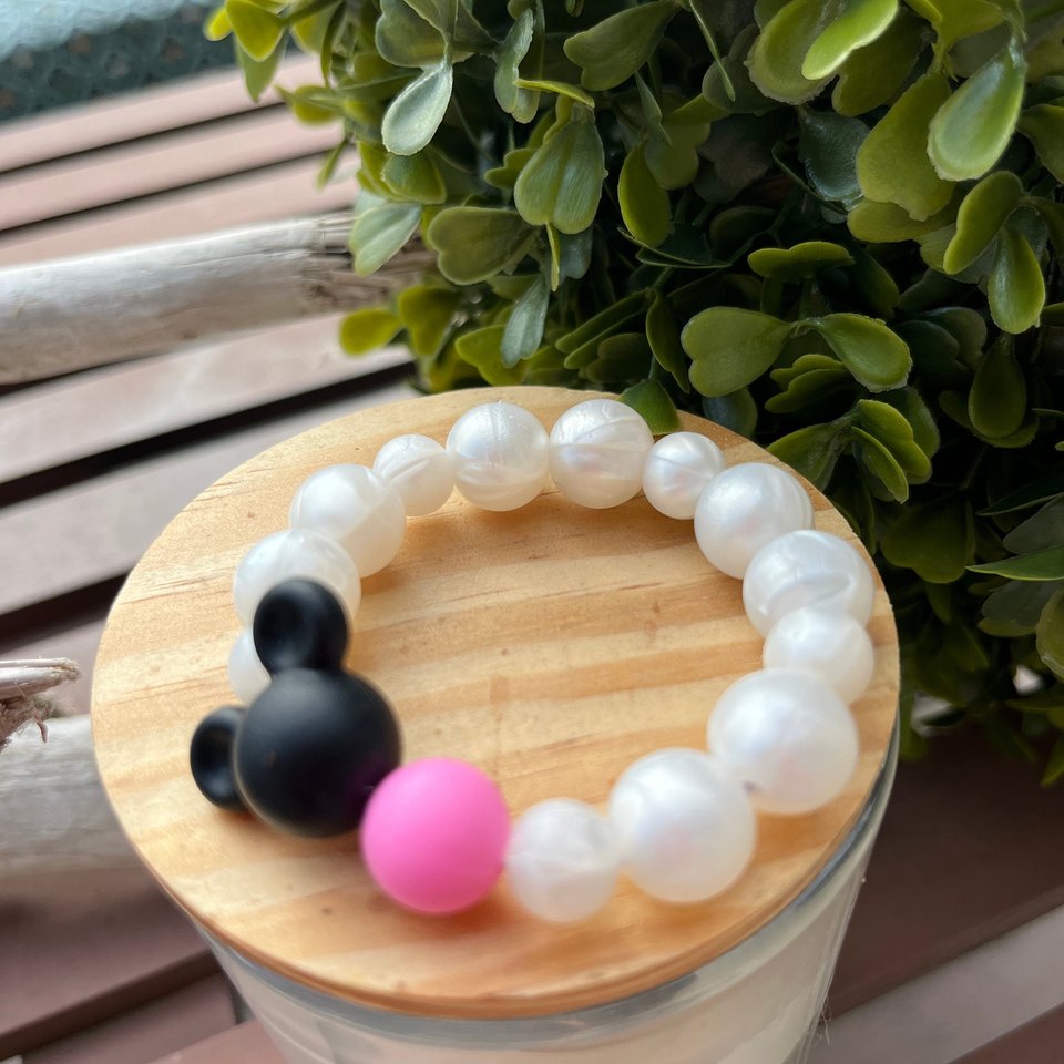 Stretch Bracelet PEARL MOUSE EARS Kids Play Bracelet, Silicone Bracelet, Little Girl Gift, Dress Up, Pretend Play, Photo Prop, Birthday Gift