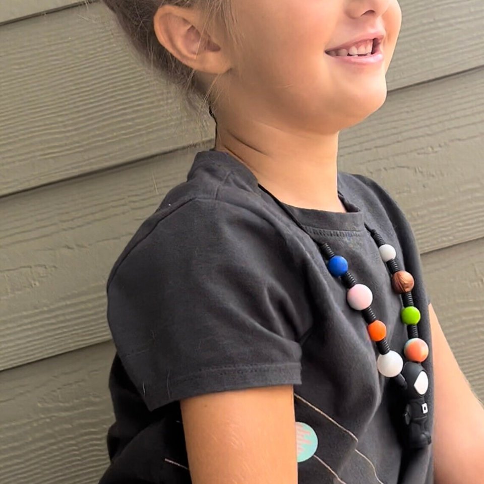 OUTERSPACE Fidget Necklace - Play Necklace Kids, Silicone Toy, Astronaut, Planets, Space, Boy Sensory Necklace, Fidget, Infiniti Beyond
