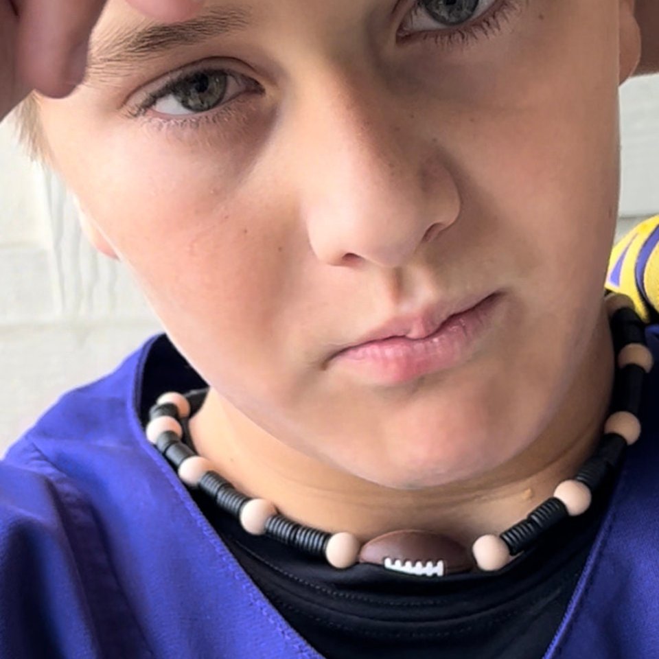 Kid's Necklace {TOUCHDOWN} - Kids Play Necklace, Silicone Fidget Toy, Boy Sport, Birthday Gift, Football, Guy Jewelry, Stocking Stuffer