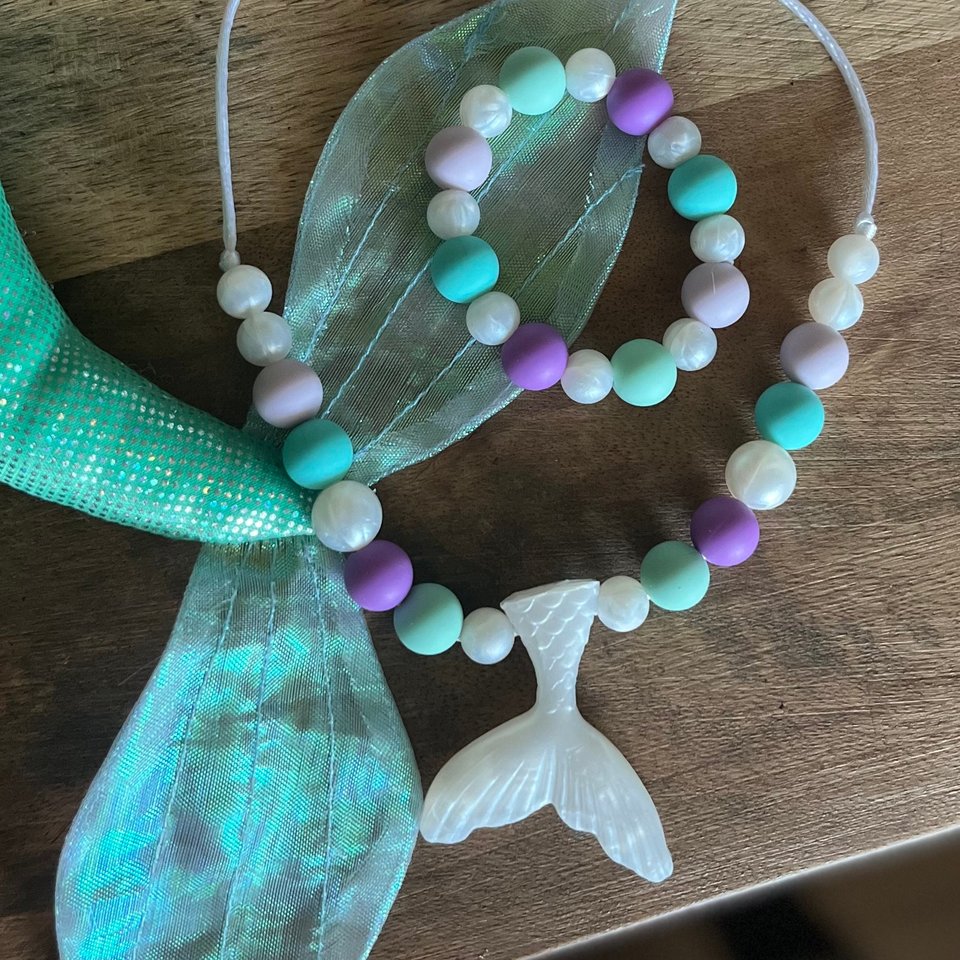 Jewelry Set {UNDER THE SEA} - Kids Play Necklace & Bracelet, Silicone Pearl, Girl Jewelry, Princess Dress Up, Stocking, Birthday Gift